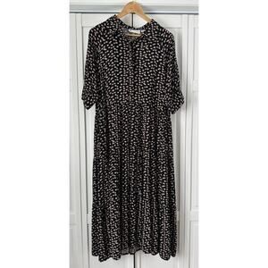 Ella Simone Dress Womens 2X Black Floral Midi Popover Full Length Prairie Plus